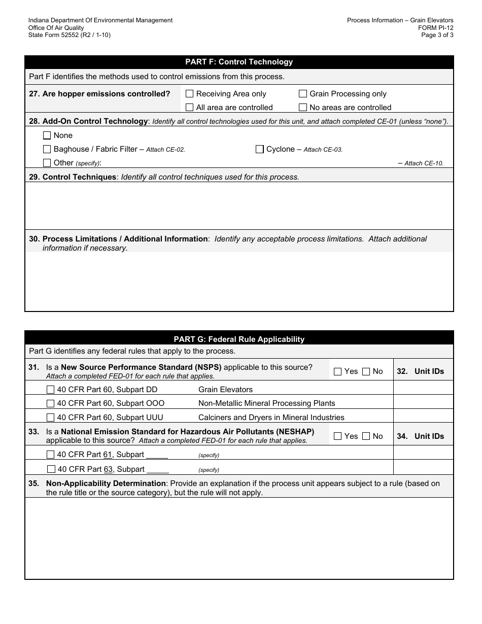State Form 52552 (PI-12) Oaq Process Information Application - Grain Elevators - Indiana, Page 3
