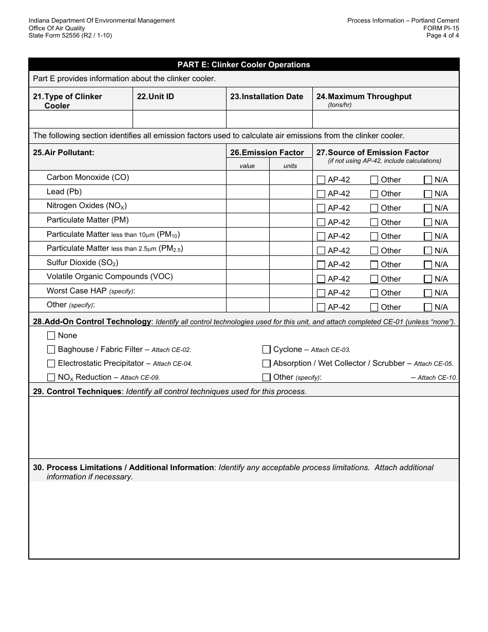 State Form 52556 (PI-15) Oaq Process Information Application - Portland Cement Manufacturing - Indiana, Page 4