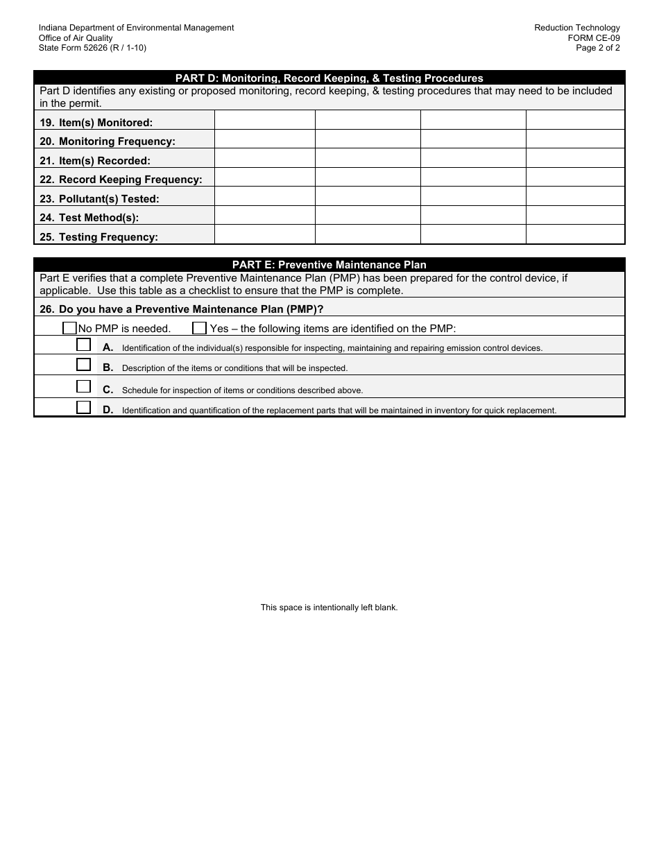 State Form 52626 (CE-09) Oaq Control Equipment Application - Nitrogen Oxides Reduction Technology - Indiana, Page 2