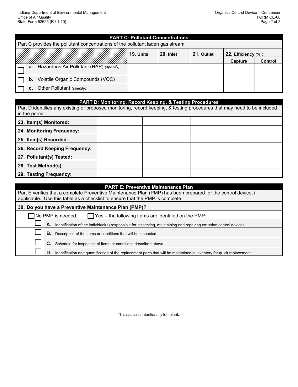 State Form 52625 (CE-08) Oaq Control Equipment Application - Organics - Condenser - Indiana, Page 2