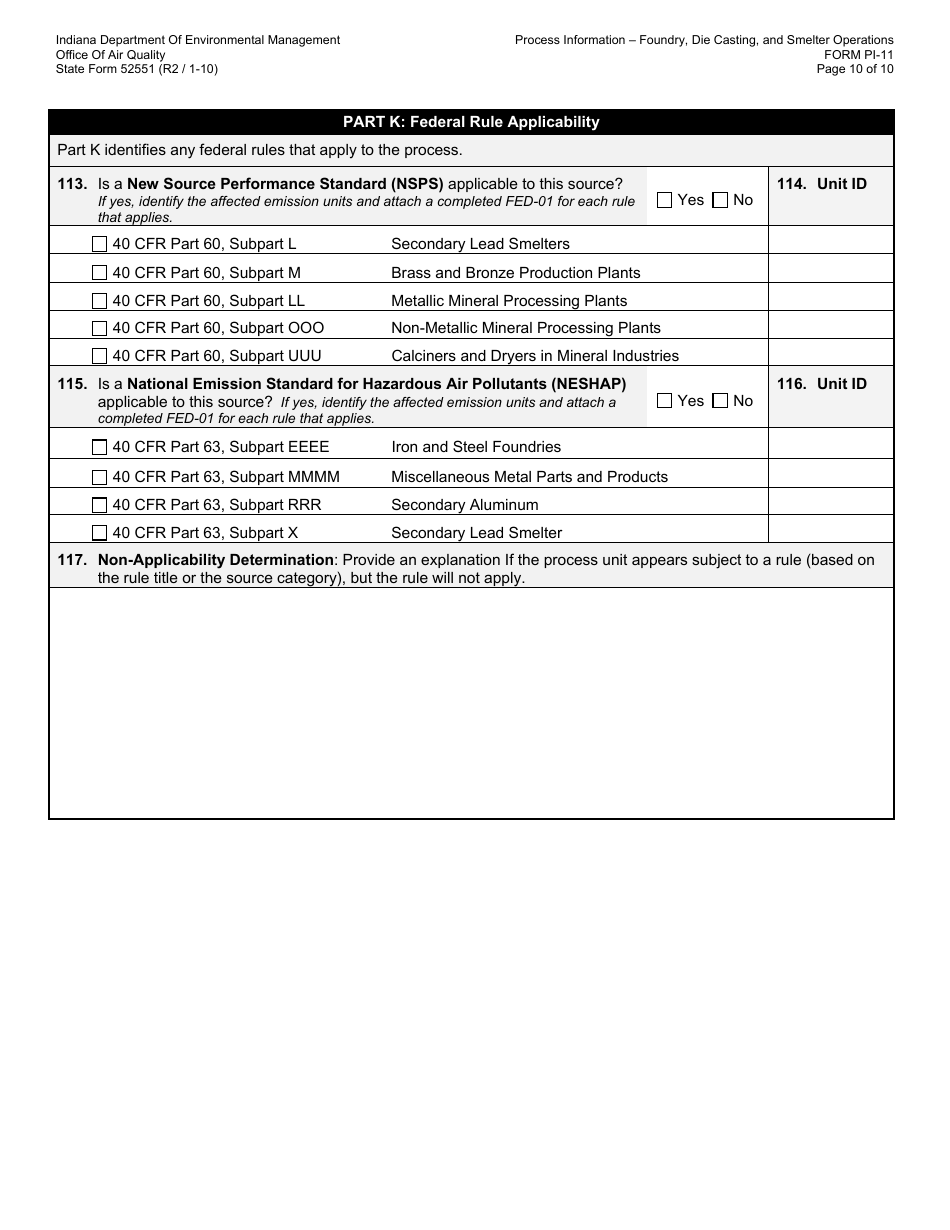 State Form 52551 (PI-11) Oaq Process Information Application - Foundry, Smelting  Die Cast Operations - Indiana, Page 10