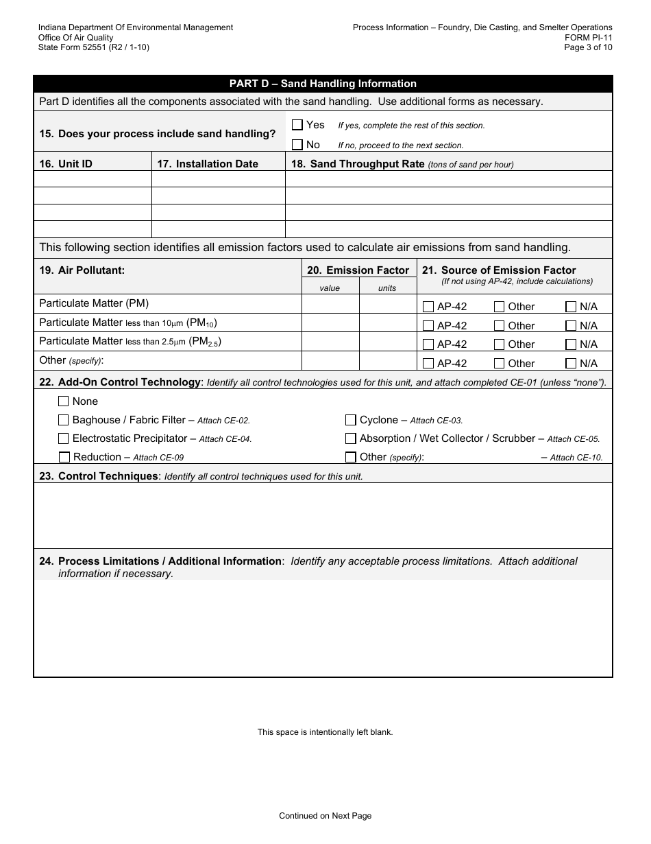 State Form 52551 (PI-11) Oaq Process Information Application - Foundry, Smelting  Die Cast Operations - Indiana, Page 3
