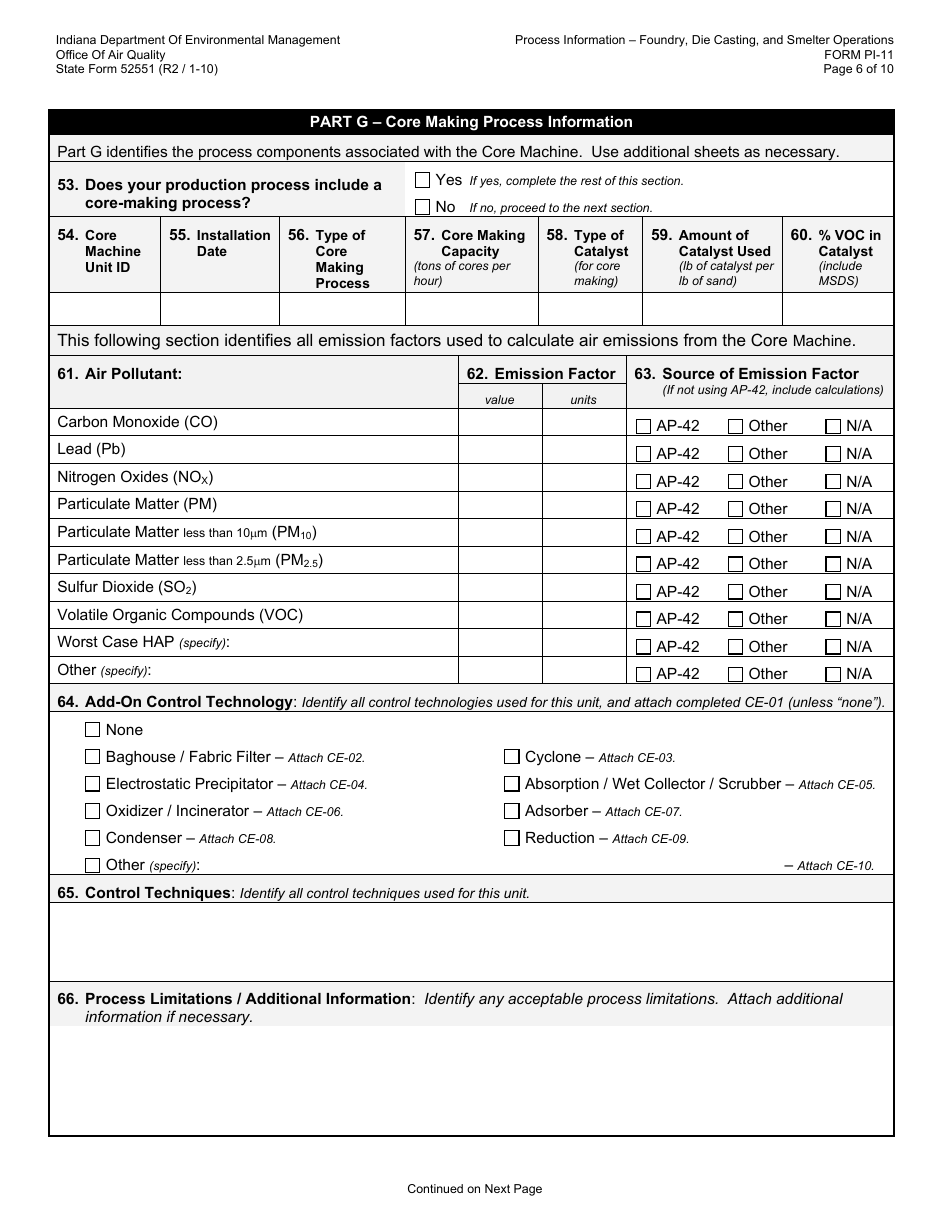 State Form 52551 (PI-11) Oaq Process Information Application - Foundry, Smelting  Die Cast Operations - Indiana, Page 6