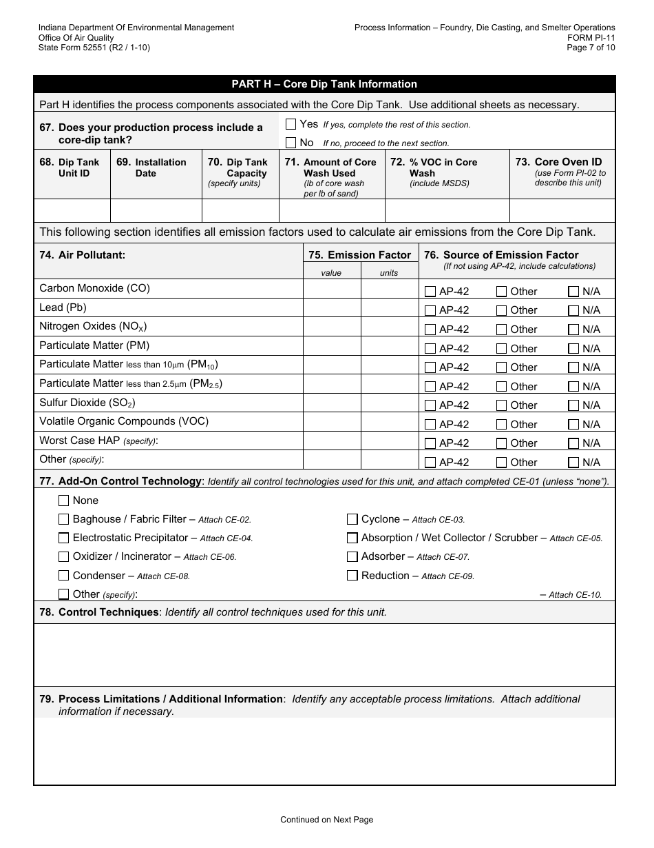 State Form 52551 (PI-11) Oaq Process Information Application - Foundry, Smelting  Die Cast Operations - Indiana, Page 7