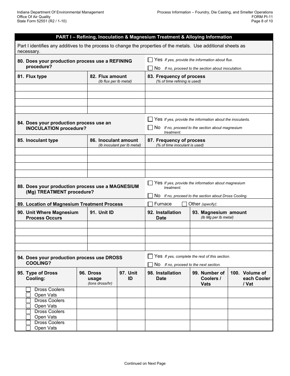 State Form 52551 (PI-11) Oaq Process Information Application - Foundry, Smelting  Die Cast Operations - Indiana, Page 8