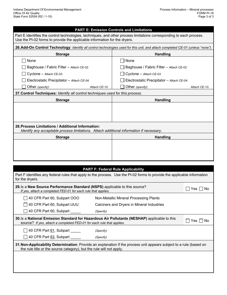 State Form 52559 (PI-18) Oaq Process Information Application - Mineral Processing - Indiana, Page 3