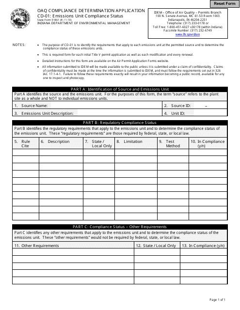 State Form 51861 (CD-01) Oaq Compliance Determination Application - Emissions Unit Compliance Status - Indiana