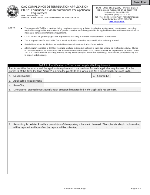 State Form 51862 (CD-02) Oaq Compliance Determination Application - Compliance Plan Requirements Per Applicable Requirement - Indiana