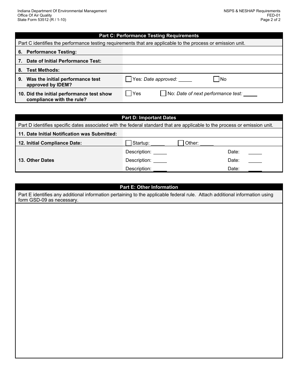 State Form 53512 (FED-01) Oaq Federal Rule Incorporation Application - Summary of Federal Requirements - Nsps  Neshap - Indiana, Page 2