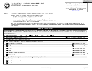Document preview: State Form 52451 (PAL-01) Actuals Plantwide Applicability Limit - Indiana