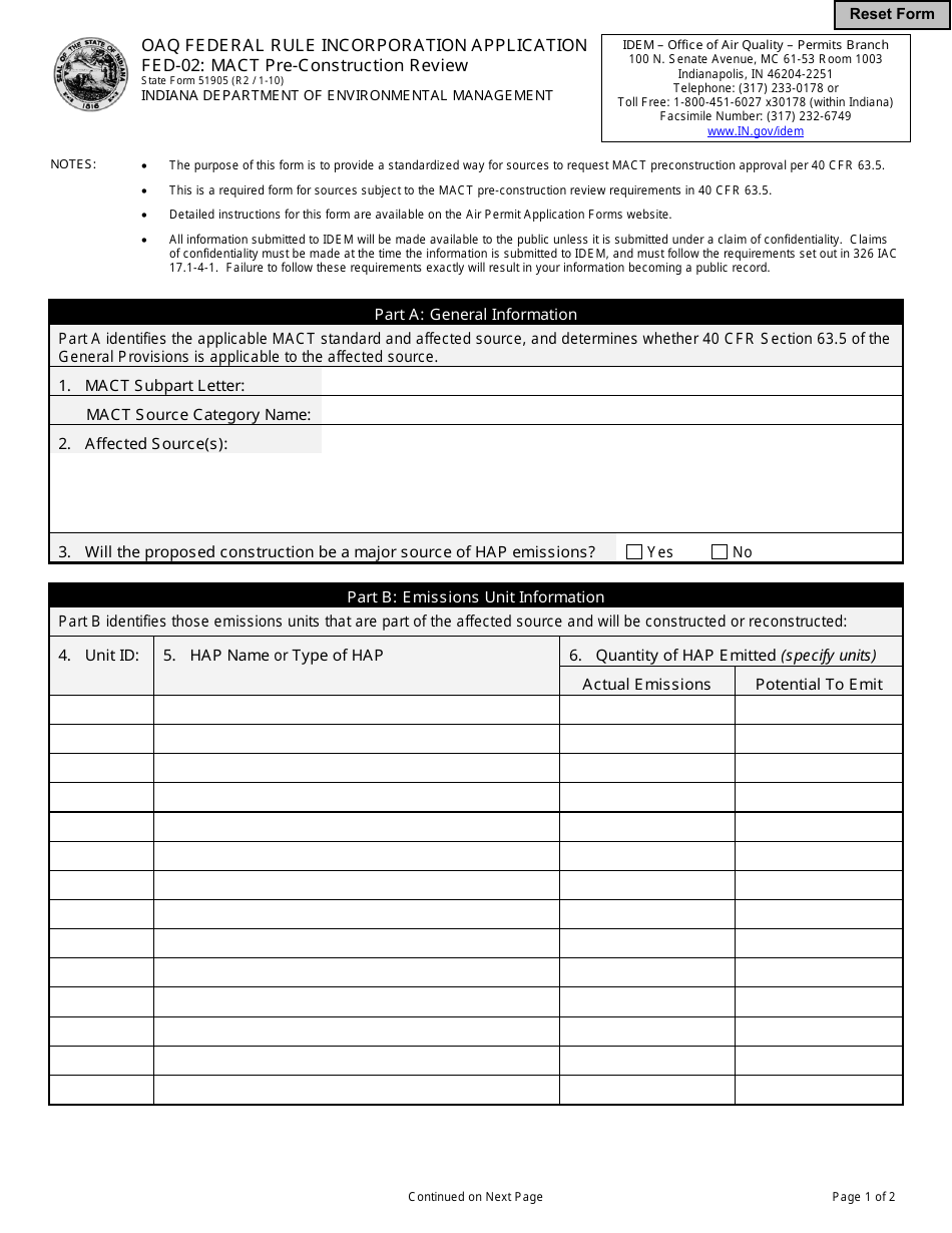 State Form Fed 02 Download Fillable Pdf Or Fill Online Oaq Federal Rule Incorporation Application Mact Pre Construction Review Indiana Templateroller