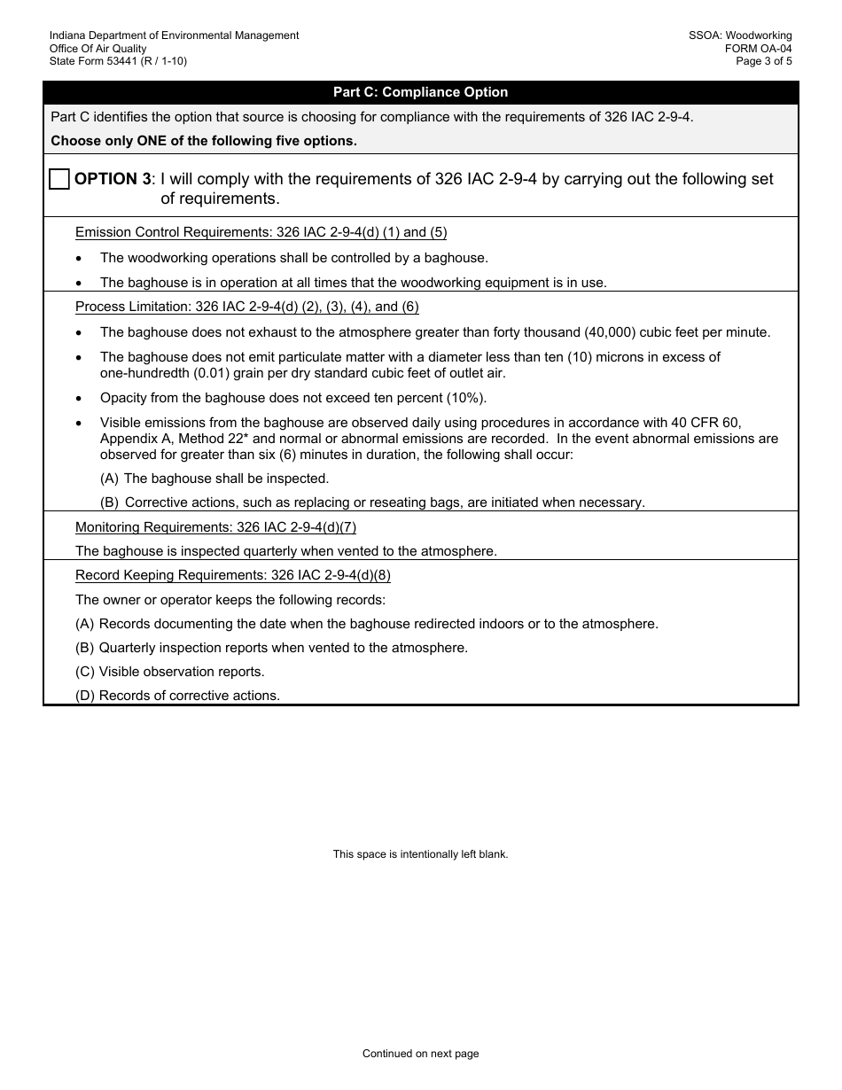State Form 53441 (OA-04) Oaq Source Specific Operating Agreement - Woodworking Operations (326 Iac 2-9-4) - Indiana, Page 3
