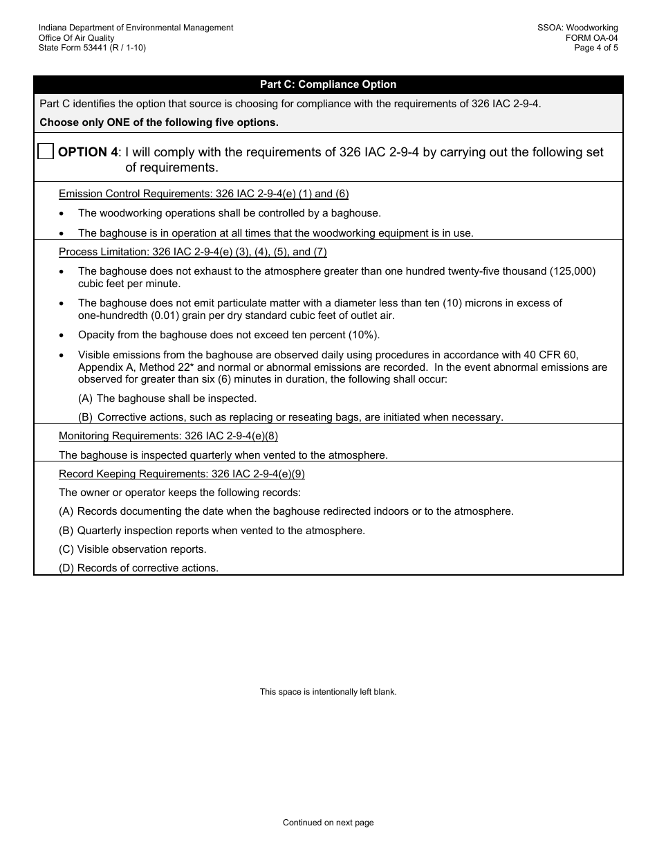 State Form 53441 (OA-04) Oaq Source Specific Operating Agreement - Woodworking Operations (326 Iac 2-9-4) - Indiana, Page 4
