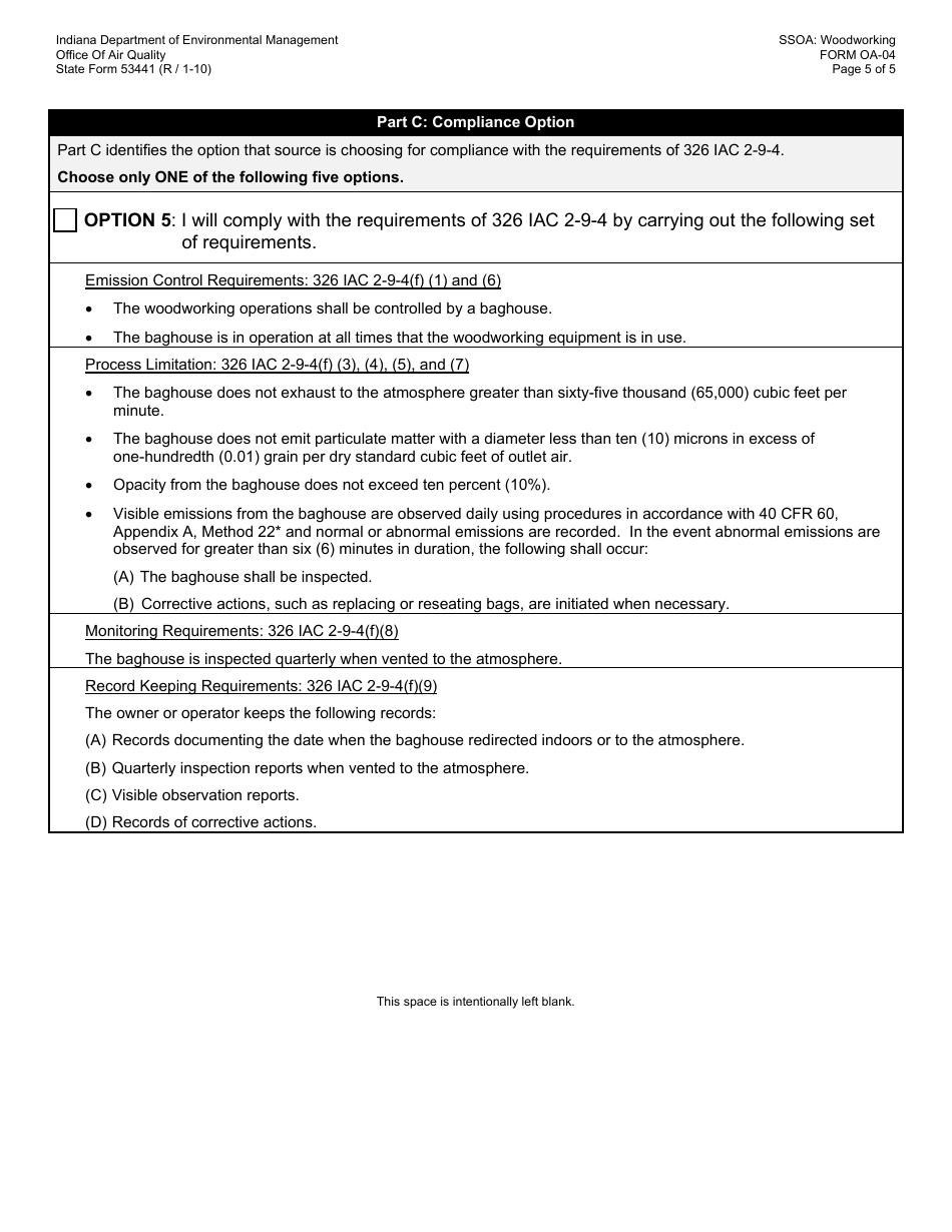 State Form 53441 (OA-04) Oaq Source Specific Operating Agreement - Woodworking Operations (326 Iac 2-9-4) - Indiana, Page 5