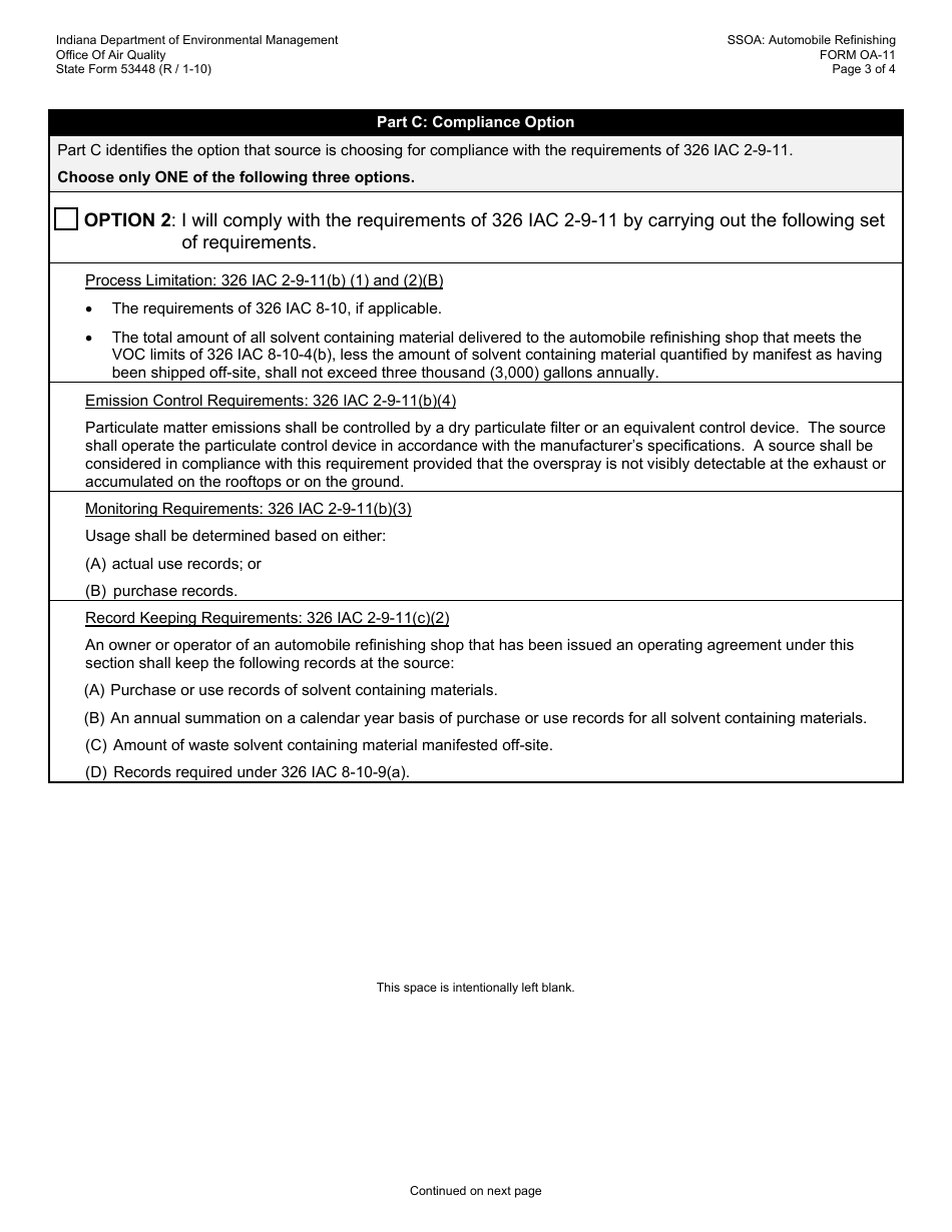 State Form 53448 (OA-11) Oaq Source Specific Operating Agreement - Automobile Refinishing Operations (326 Iac 2-9-11) - Indiana, Page 3