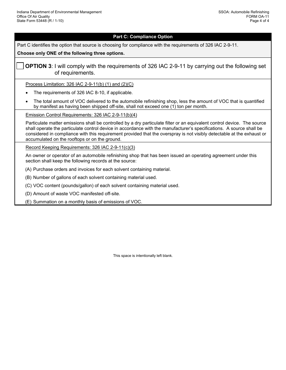 State Form 53448 (OA-11) Oaq Source Specific Operating Agreement - Automobile Refinishing Operations (326 Iac 2-9-11) - Indiana, Page 4