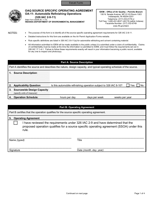 State Form 53448 (OA-11)  Printable Pdf