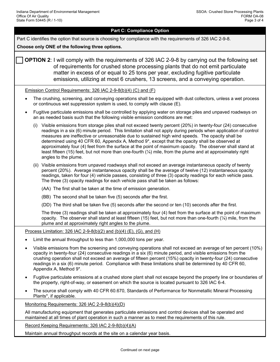 State Form 53445 (OA-08) Oaq Source Specific Operating Agreement - Crushed Stone Processing Plants (326 Iac 2-9-8) - Indiana, Page 3