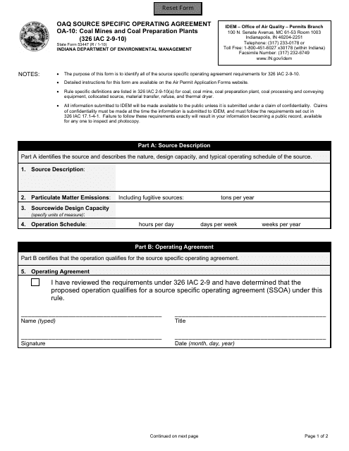 State Form 53447 (OA-10)  Printable Pdf