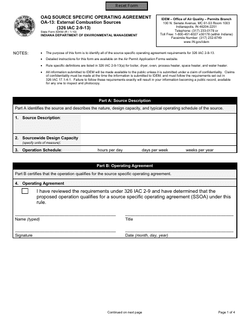 State Form 53450 (OA-13)  Printable Pdf