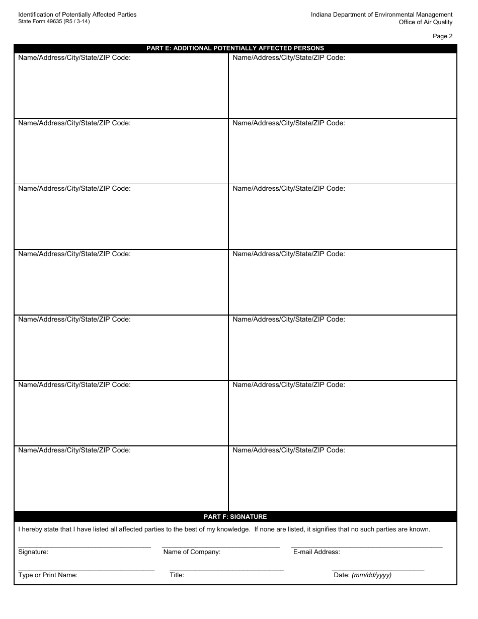 State Form 49635 Identification of Potentially Affected Persons - Indiana, Page 2