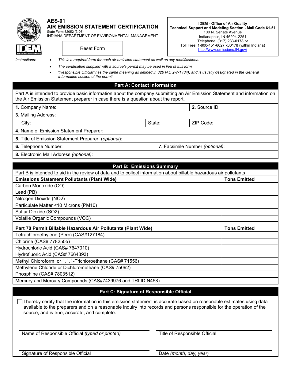 State Form 52052 (AES01) Fill Out, Sign Online and Download Fillable