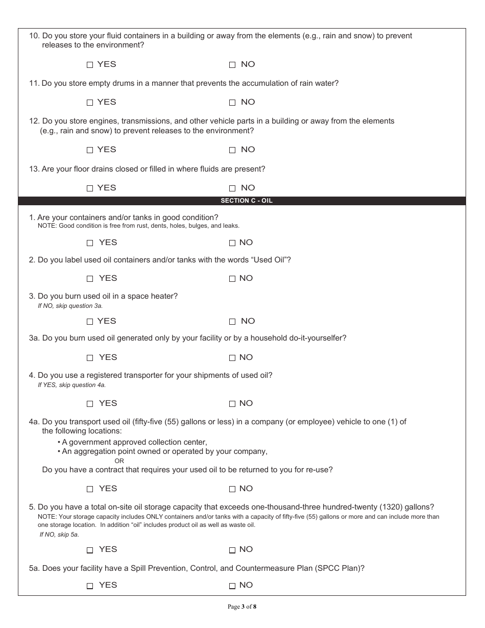 State Form 53765 Auto Salvage Recyclers Environmental Self-audit Checklist - Indiana, Page 3