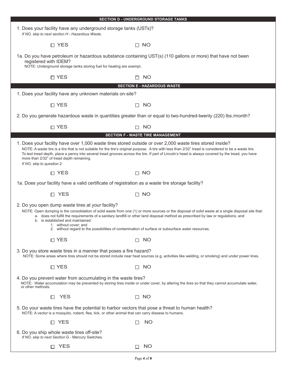 State Form 53765 Auto Salvage Recyclers Environmental Self-audit Checklist - Indiana, Page 4