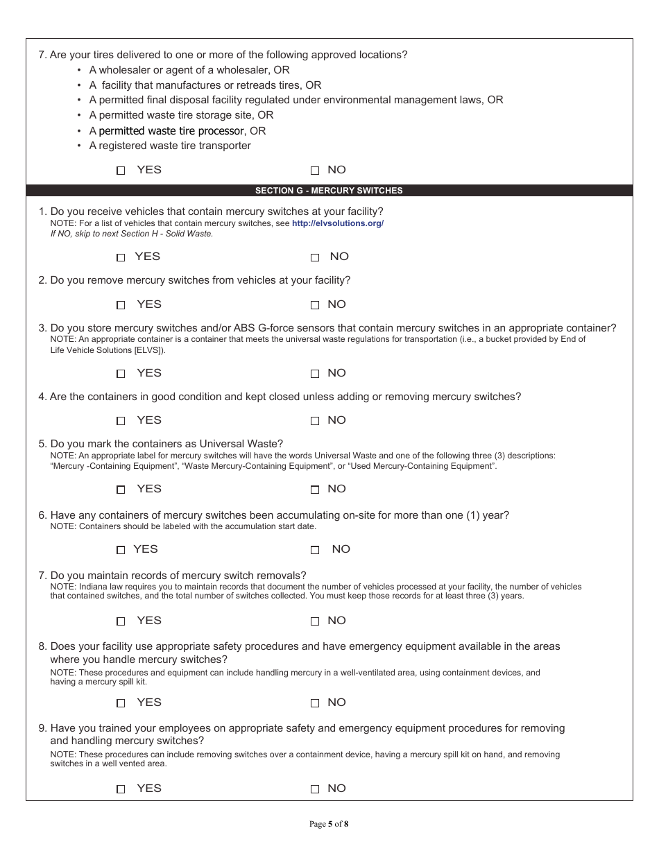 State Form 53765 Auto Salvage Recyclers Environmental Self-audit Checklist - Indiana, Page 5