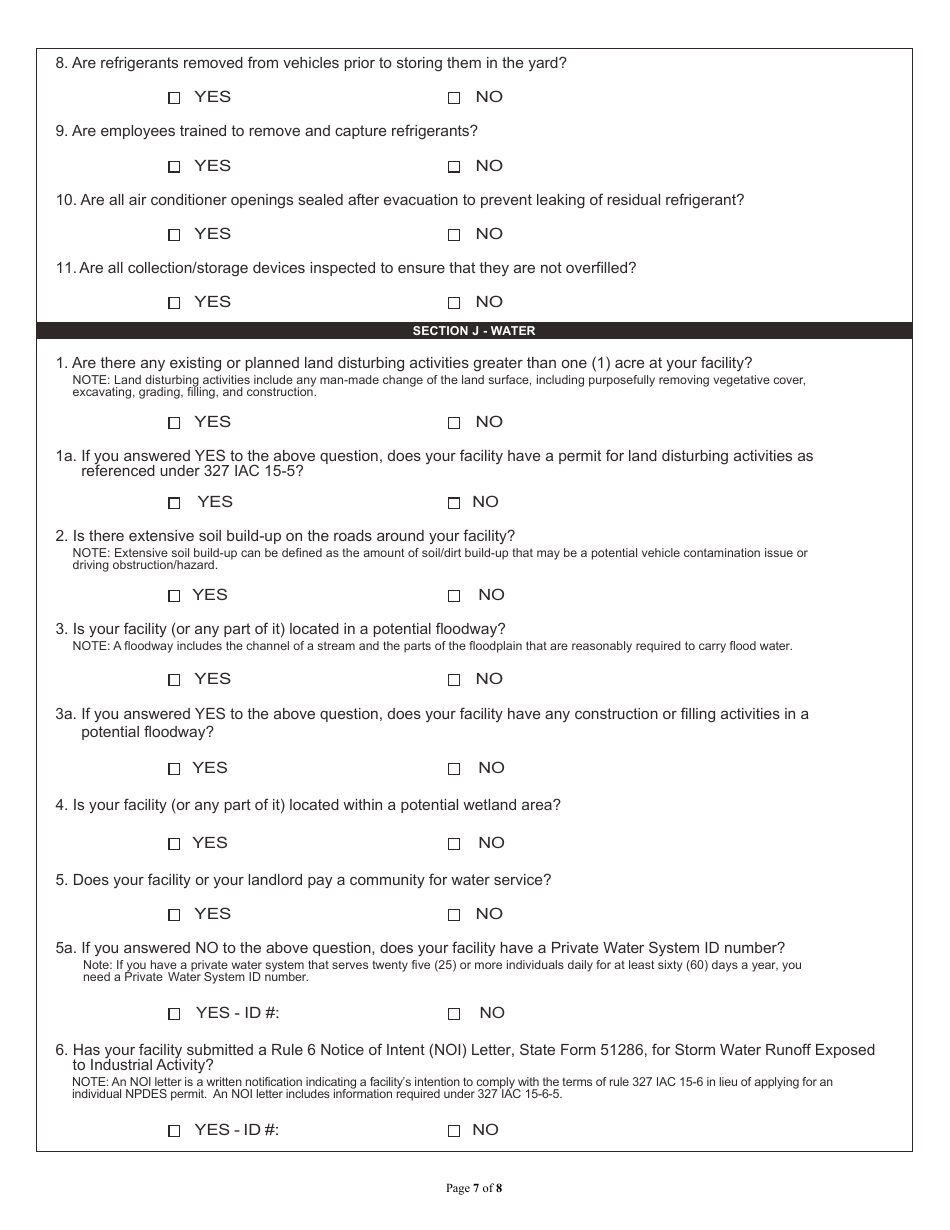 State Form 53765 Auto Salvage Recyclers Environmental Self-audit Checklist - Indiana, Page 7