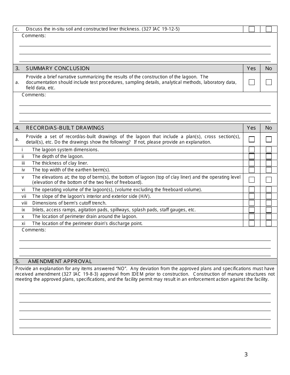 State Form 55052 Professional Engineer Certification Construction of Earthen Liquid Manure Storage Structures - Indiana, Page 3