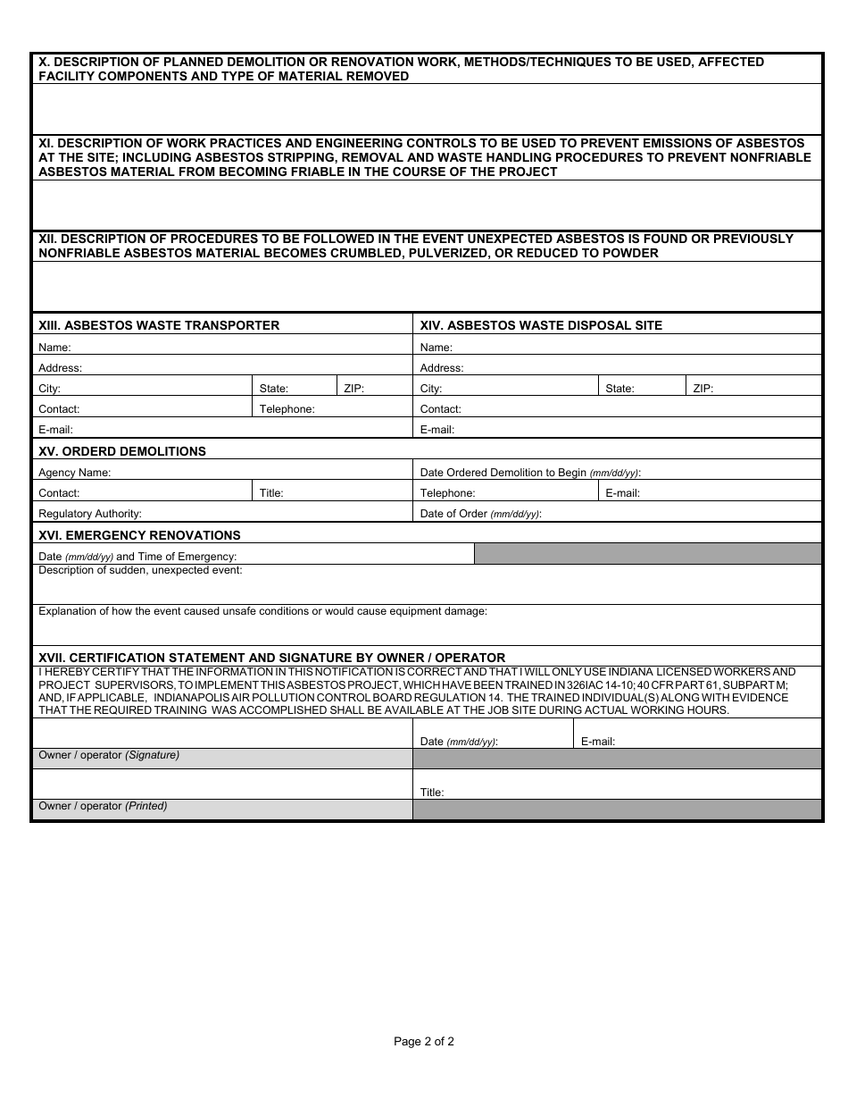 State Form 44593 Notification of Demolition and Renovation Operations - Indiana, Page 2