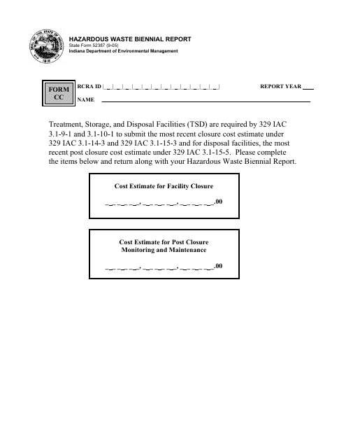 State Form 52387 (CC) Hazardous Waste Biennial Report - Indiana