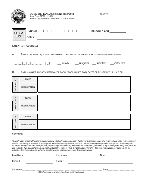 State Form 52392 (UO)  Printable Pdf