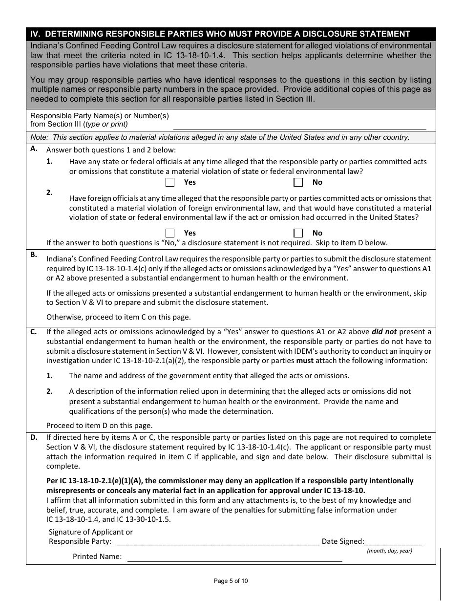 State Form 49832 Confined Feeding Operation Request for Approval Transfer - Indiana, Page 5