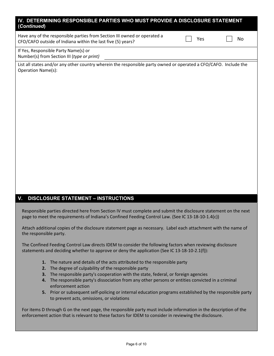State Form 49832 Confined Feeding Operation Request for Approval Transfer - Indiana, Page 6