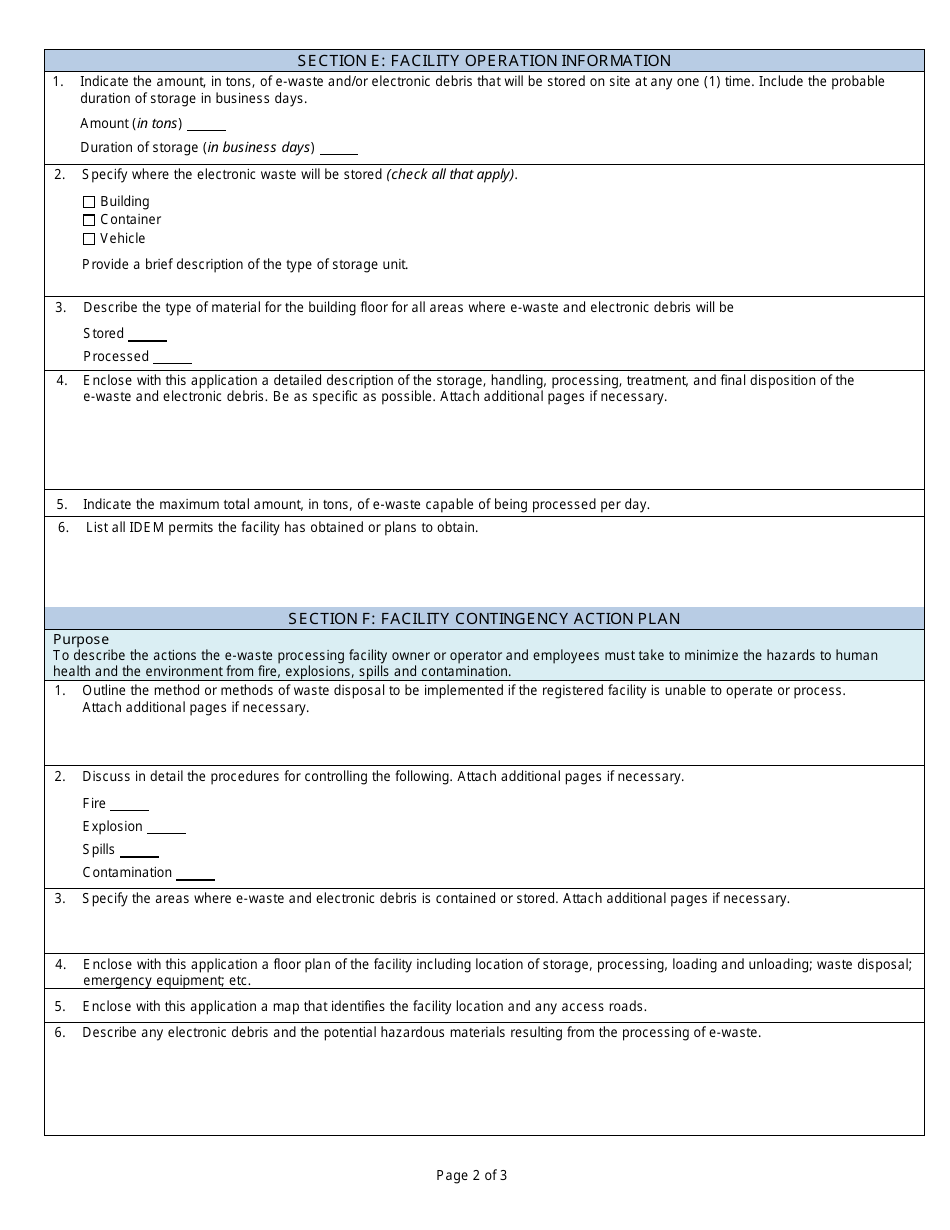 State Form 54138 Registration for Indiana Electronic Waste Storage and Processing Facility - Indiana, Page 2