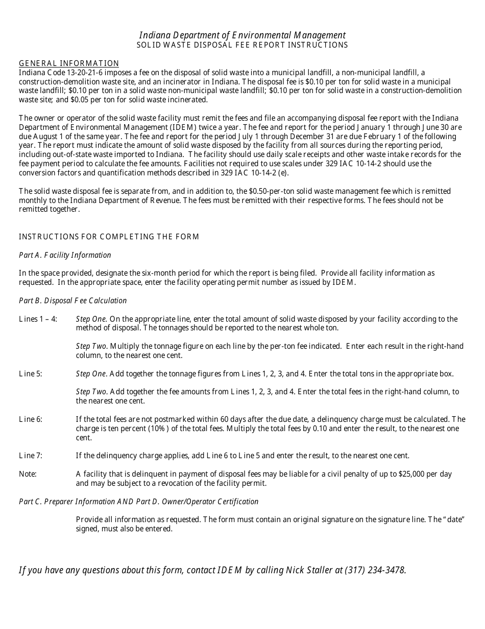 State Form 50413 Solid Waste Disposal Fee Report - Indiana, Page 2