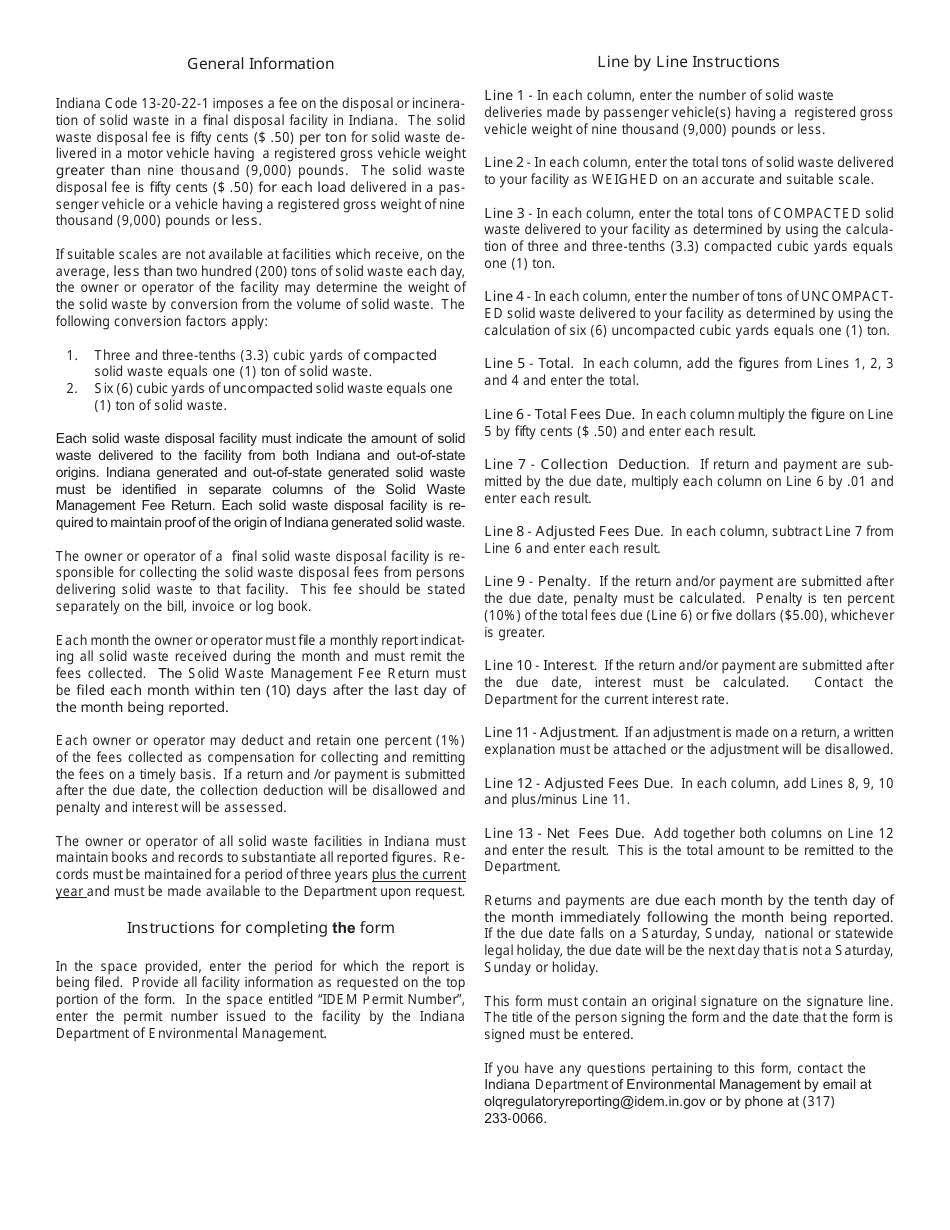 State Form 46830 Solid Waste Management Fee Return - Indiana, Page 2