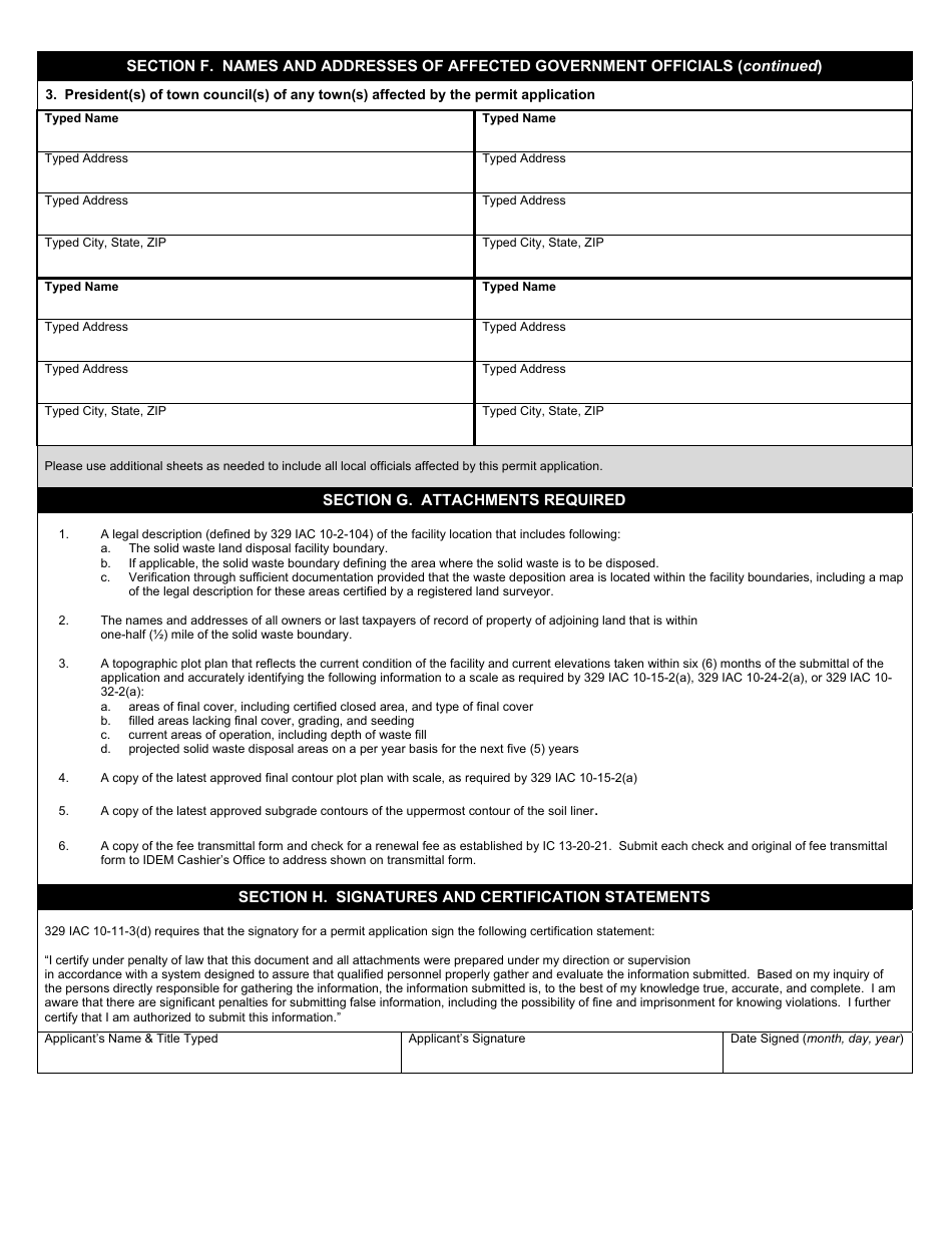 State Form 50386 Solid Waste Land Disposal Facility Permit Renewal Application - Indiana, Page 3