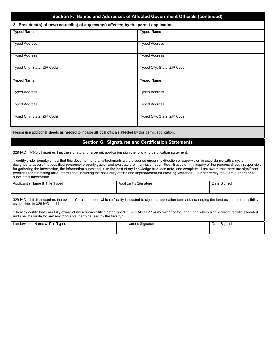 State Form 50392 Solid Waste Processing Facility Permit Application - Indiana, Page 3