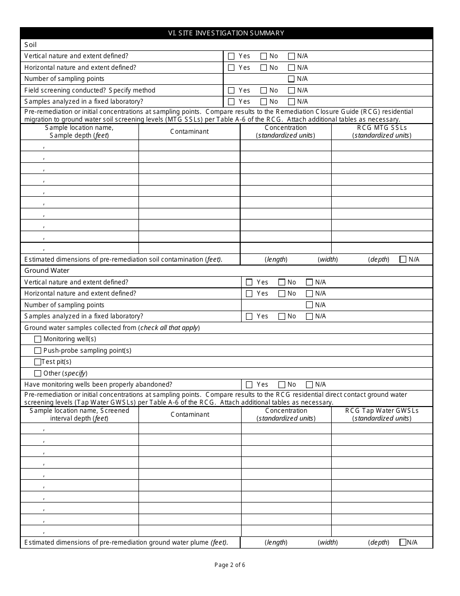 State Form 54166 State Cleanup Program Independent Closure Process Site Closure - Indiana, Page 2