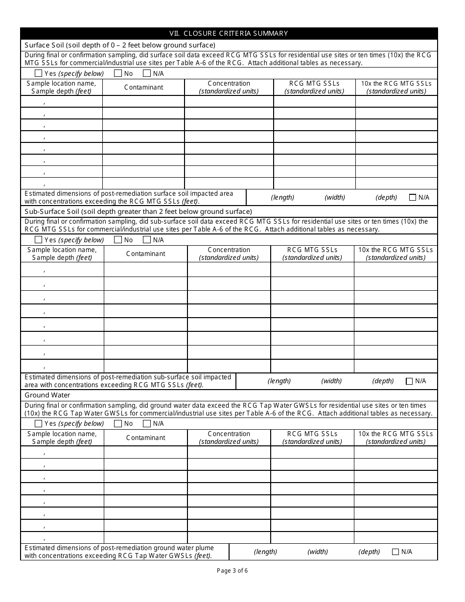 State Form 54166 State Cleanup Program Independent Closure Process Site Closure - Indiana, Page 3