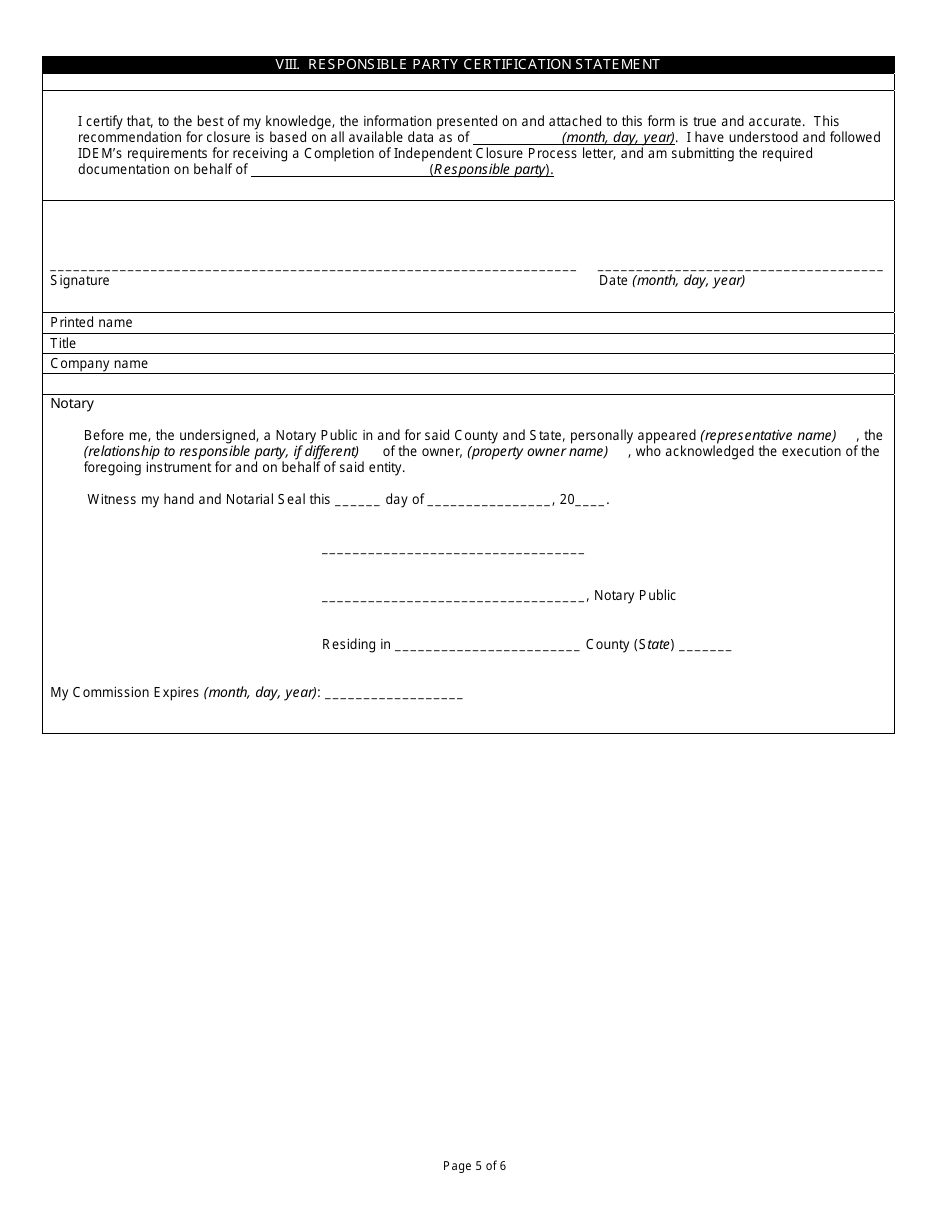 State Form 54166 State Cleanup Program Independent Closure Process Site Closure - Indiana, Page 5