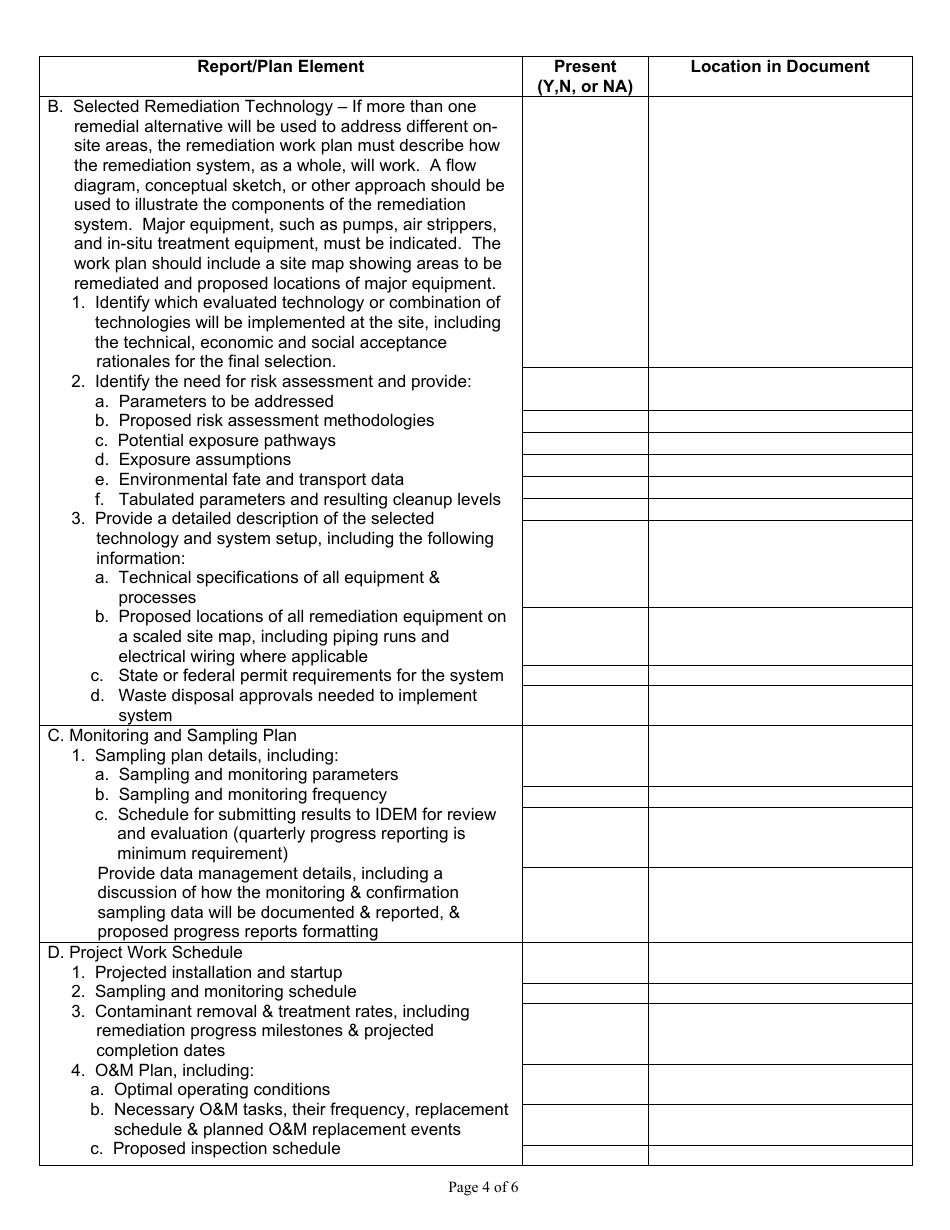 State Form 53413 Remediation Work Plan Completeness Checklist - Indiana, Page 4