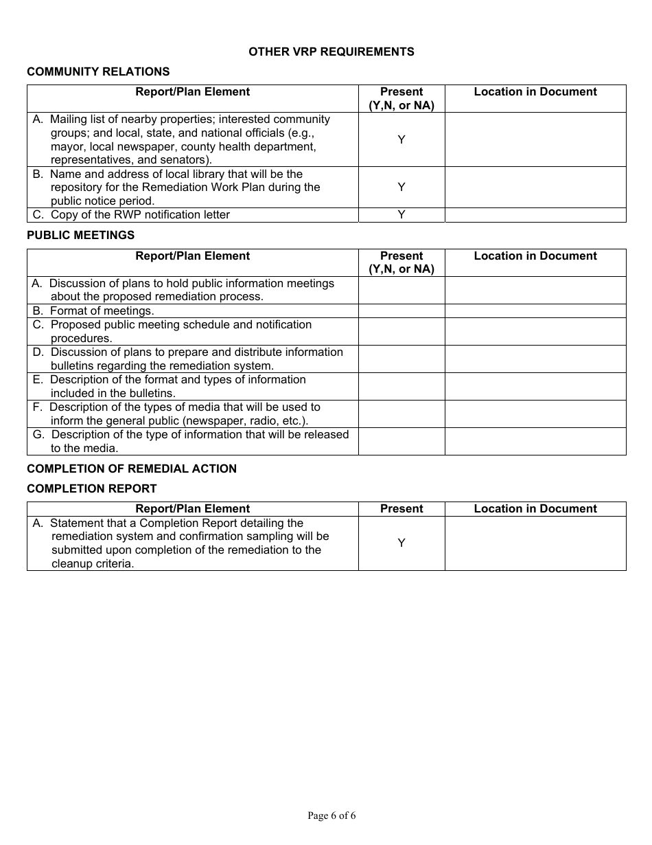 State Form 53413 Remediation Work Plan Completeness Checklist - Indiana, Page 6
