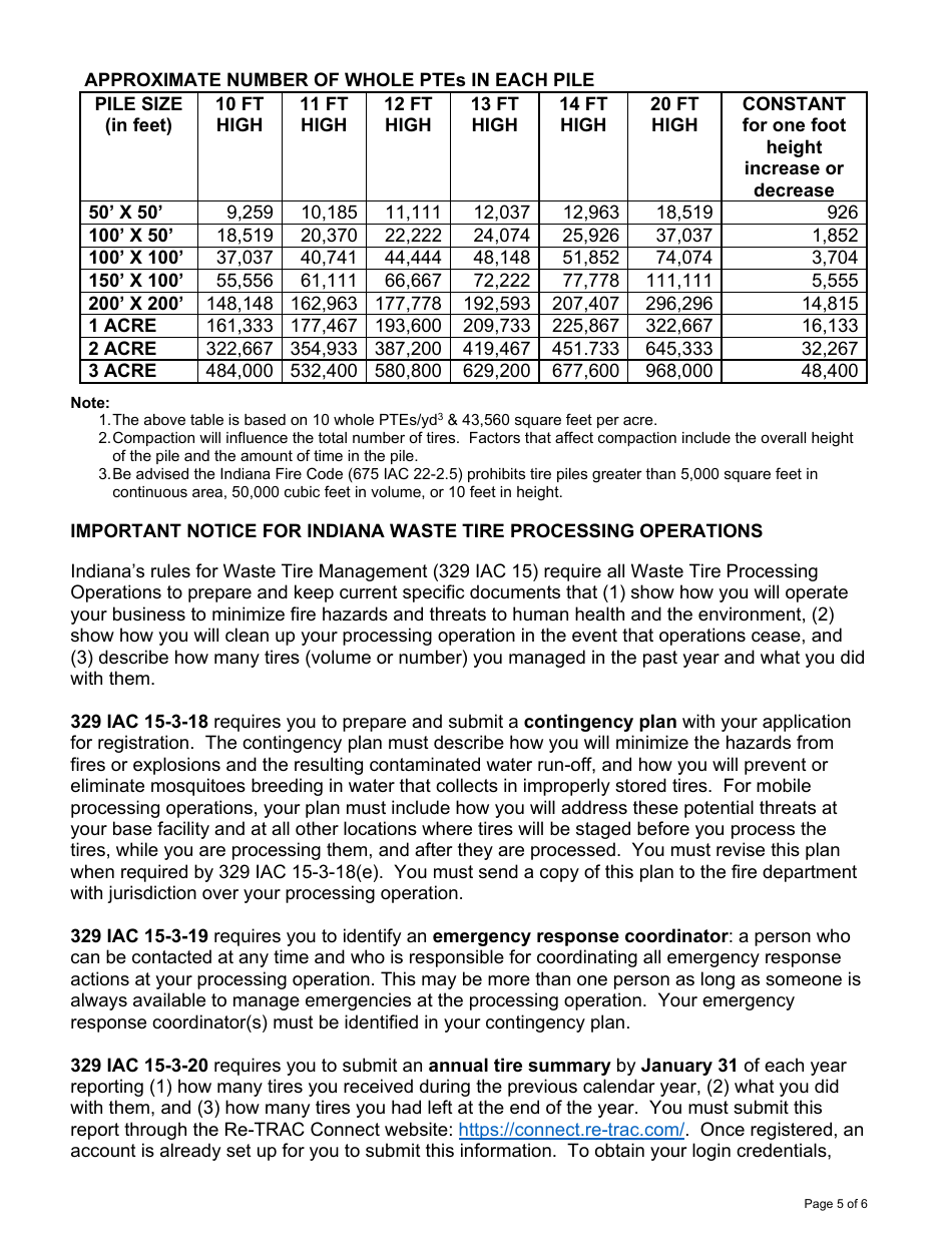 State Form 47221 Application for Waste Tire Processing Operation Registration - Indiana, Page 5