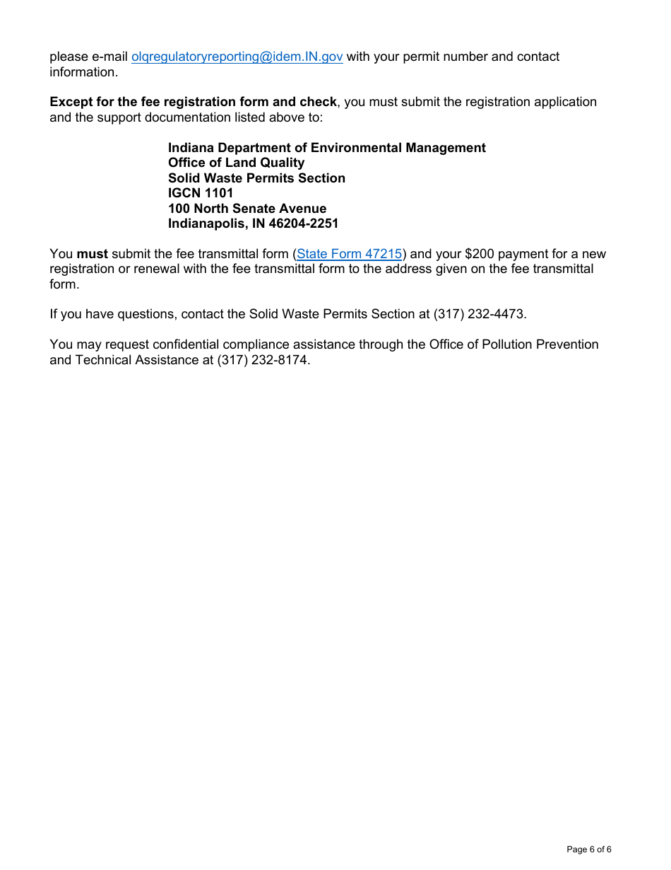 State Form 47221 Application for Waste Tire Processing Operation Registration - Indiana, Page 6