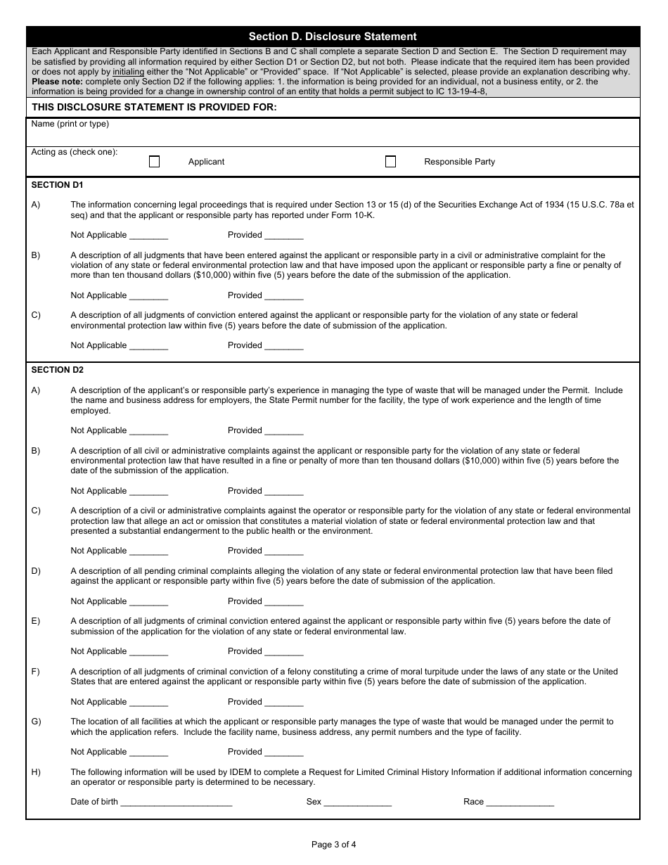 State Form 50400 Good Character Disclosure Statement - Indiana, Page 3