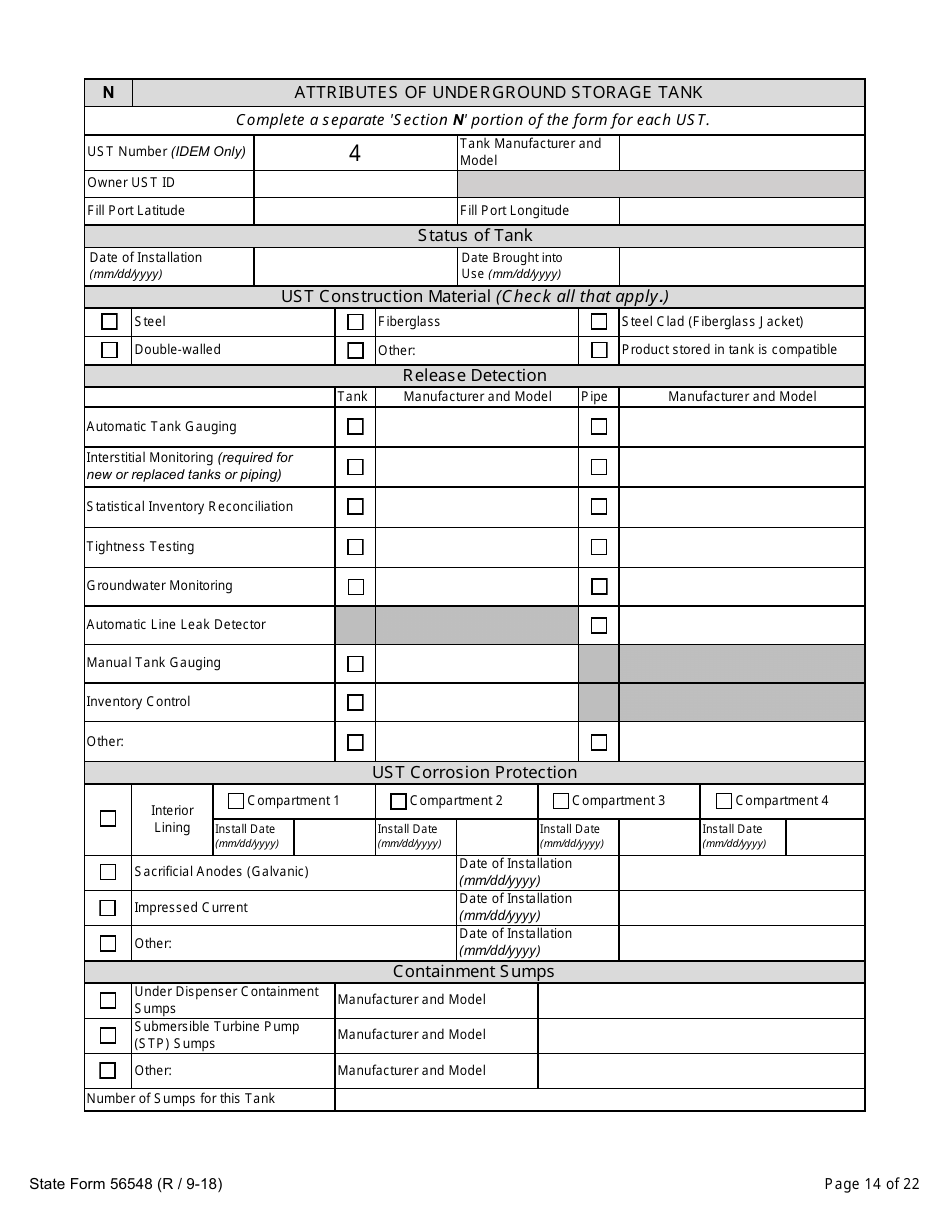 State Form 56548 Initial Registration for Underground Storage Tanks - Indiana, Page 14